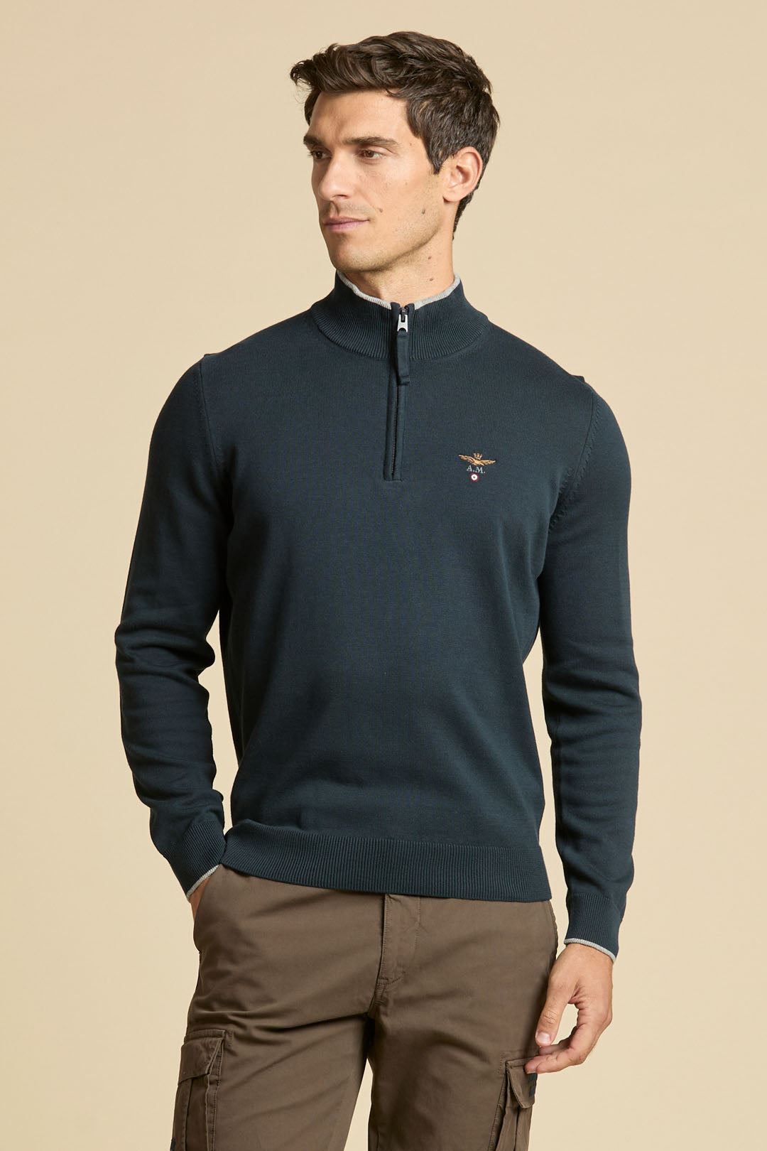 Aeronautica Militare Half Zip Sweater - Navy-Men's Sweaters-Brooklyn-Vancouver-Yaletown-Canada
