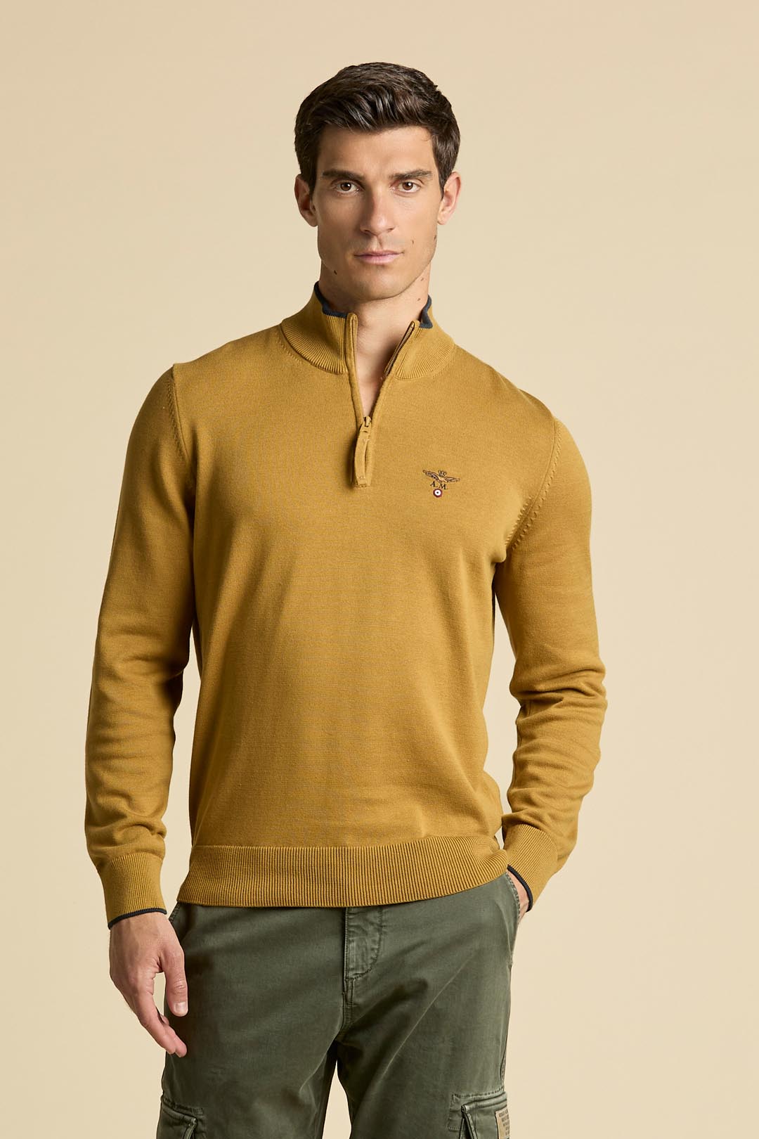 Aeronautica Militare Half Zip Sweater - Yellow Curry-Men's Sweaters-Brooklyn-Vancouver-Yaletown-Canada