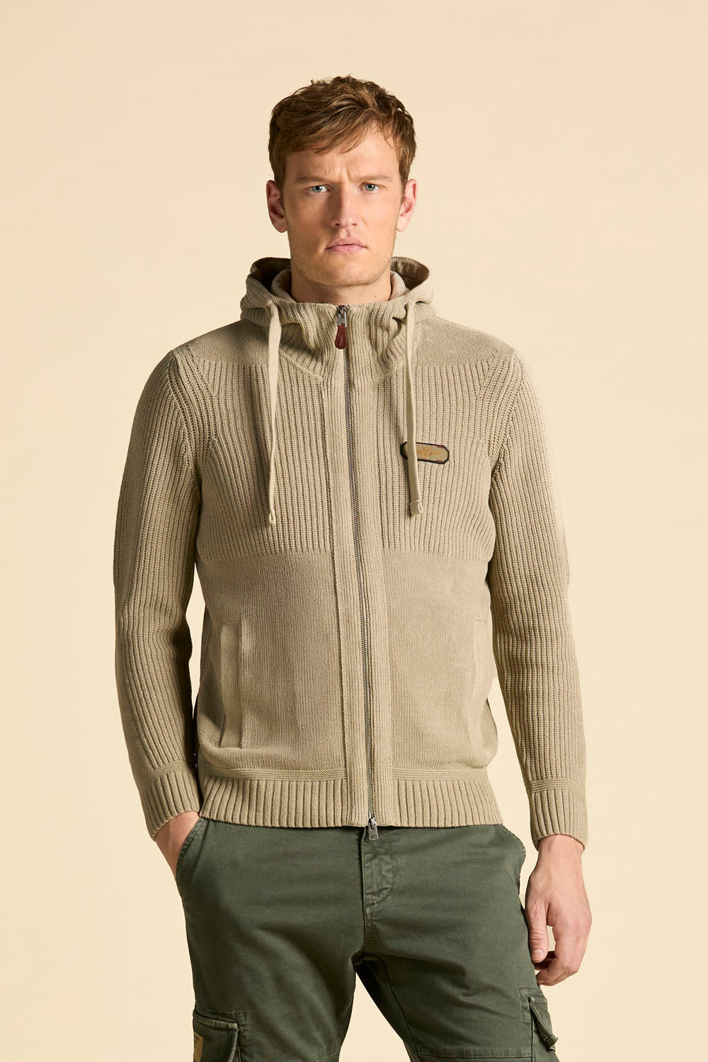 Aeronautica Militare Full Zip Hooded Sweater - Hazelnut-Men's Sweaters-Brooklyn-Vancouver-Yaletown-Canada