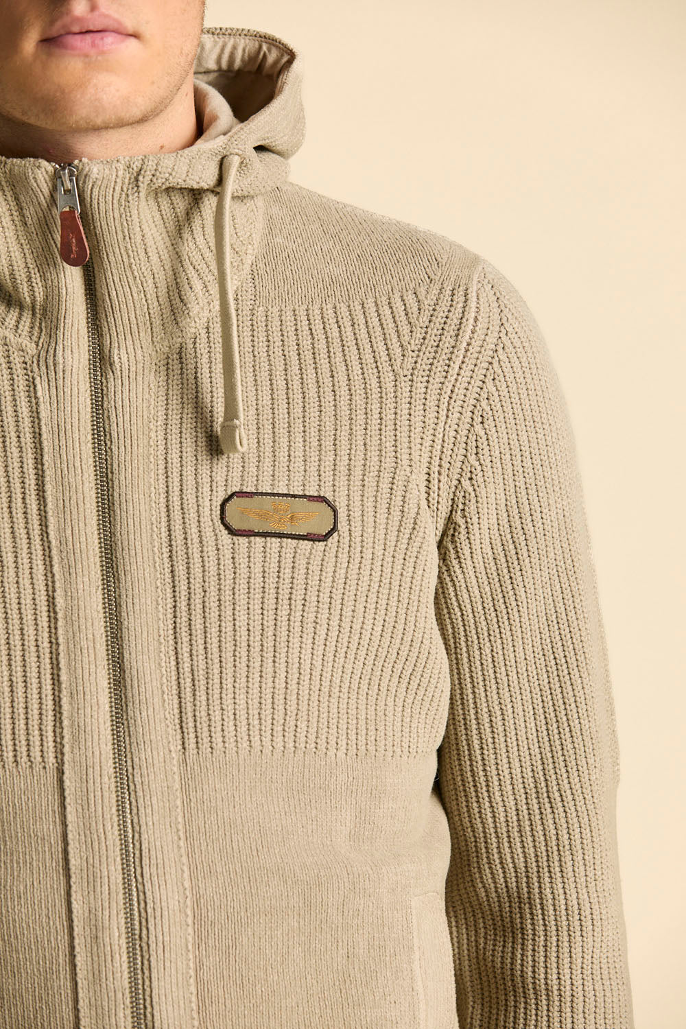 Aeronautica Militare Full Zip Hooded Sweater - Hazelnut-Men's Sweaters-Brooklyn-Vancouver-Yaletown-Canada