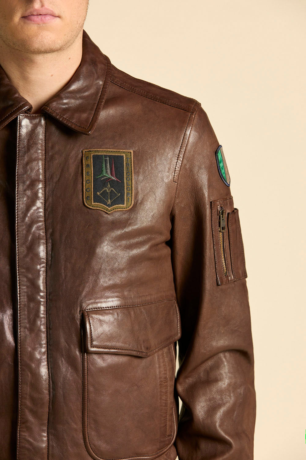 Aeronautica Militare Pilot Leather Jacket - Tobacco-Men's Leather Jackets-Brooklyn-Vancouver-Yaletown-Canada