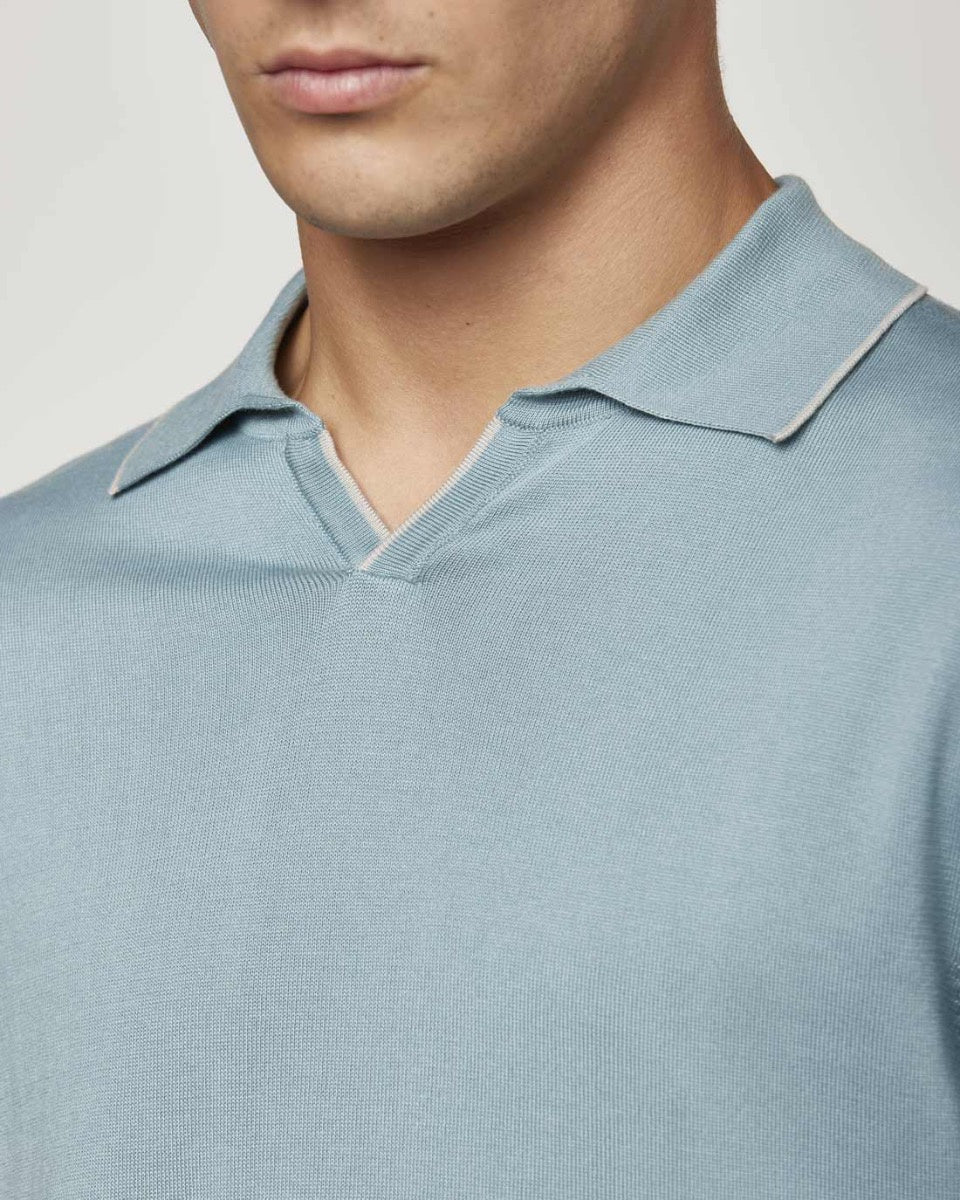 Fiesoli Jonny Polo Knit W Contrast Trim - Polvere-Men's Sweaters-Brooklyn-Vancouver-Yaletown-Canada