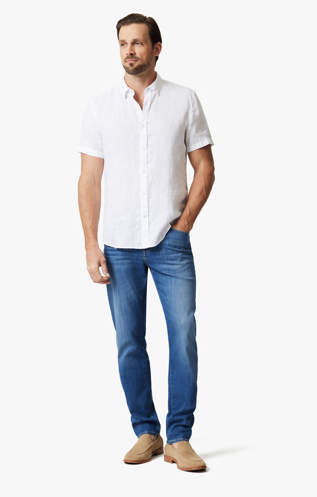 34 Heritage Linen Short Sleeve Shirt Bright White SS24-Men's Shirts-Howard-Surrey-Canada