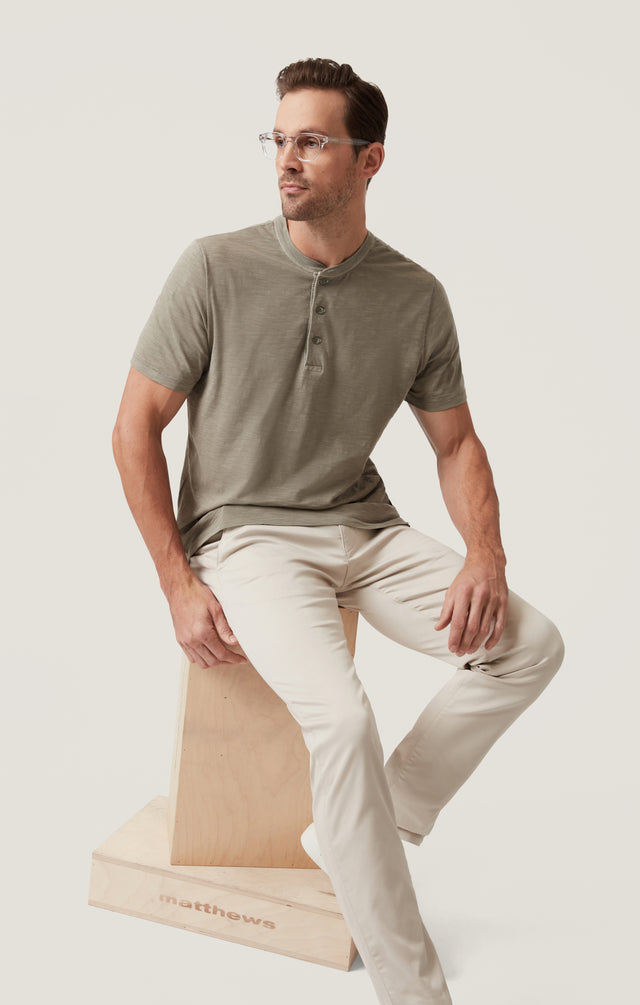 34 Heritage Slub SS Henley Pastel Olive-Men&#39;s T-Shirts-Brooklyn-Vancouver-Yaletown-Canada