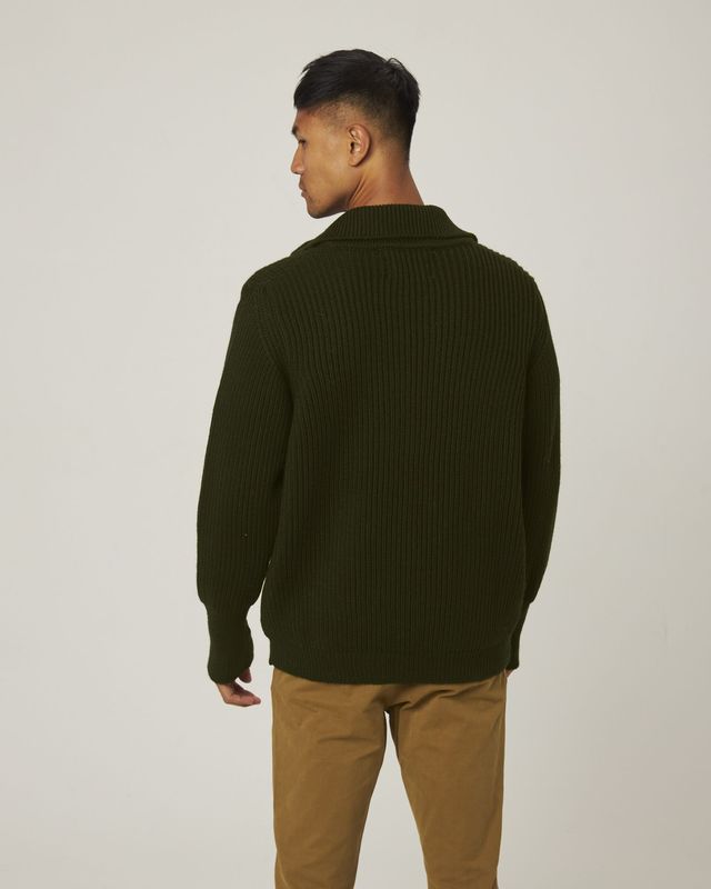 Peregrine Fisherman Cardigan - Olive-Men&#39;s Sweaters-Brooklyn-Vancouver-Yaletown-Canada