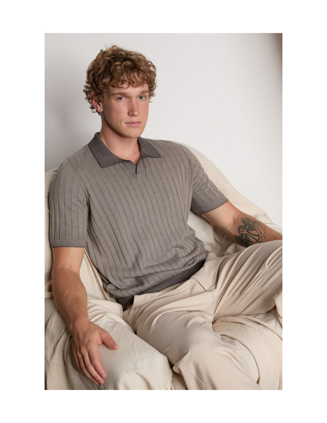 Arovescio Polo Derby Costa Piatta "Wave" Johnny Collar - Bark-Men's Sweaters-Brooklyn-Vancouver-Yaletown-Canada