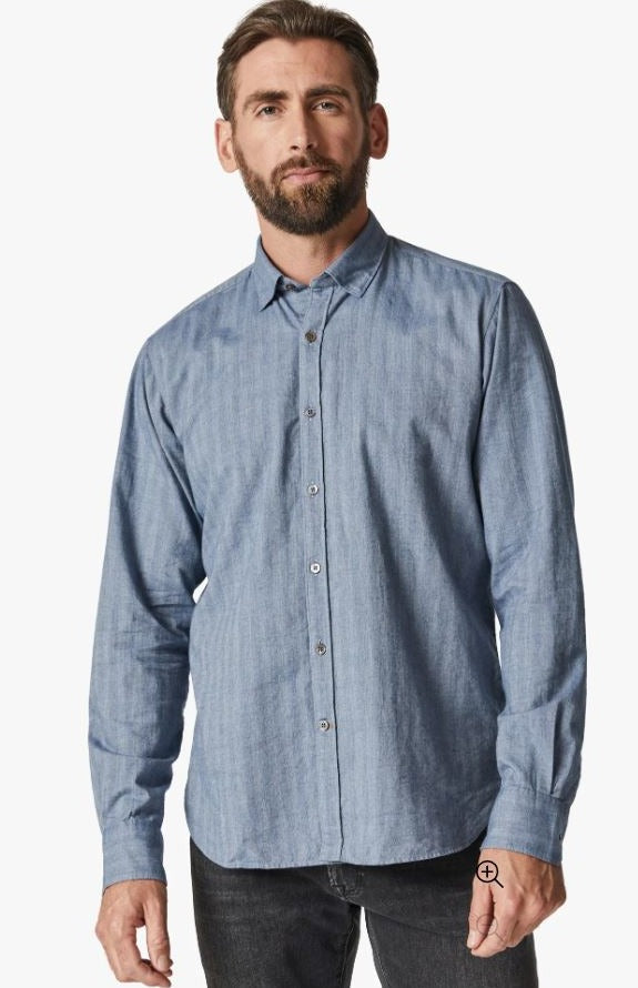 34 Heritage-Herringbone Shirt-Blue FW23-Men's Shirts-Yaletown-Vancouver-Surrey-Canada