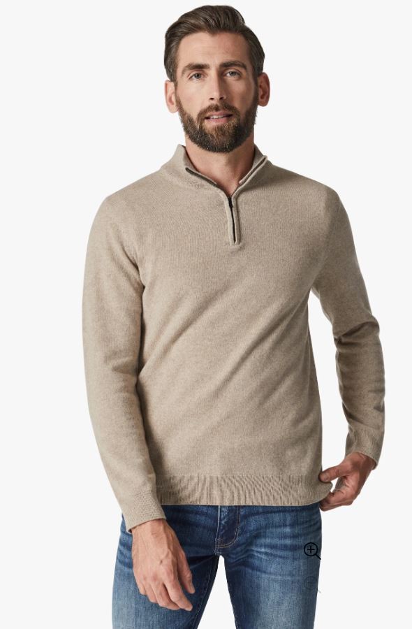 34 Heritage-Cashmere Quarter Zip Sweater-Beige FW23-Men's Sweaters-Yaletown-Vancouver-Surrey-Canada 